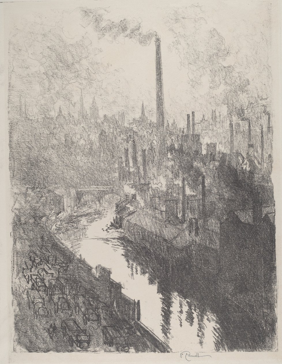 La gran chimenea, el parque de motores, 1916 de Joseph Pennell
