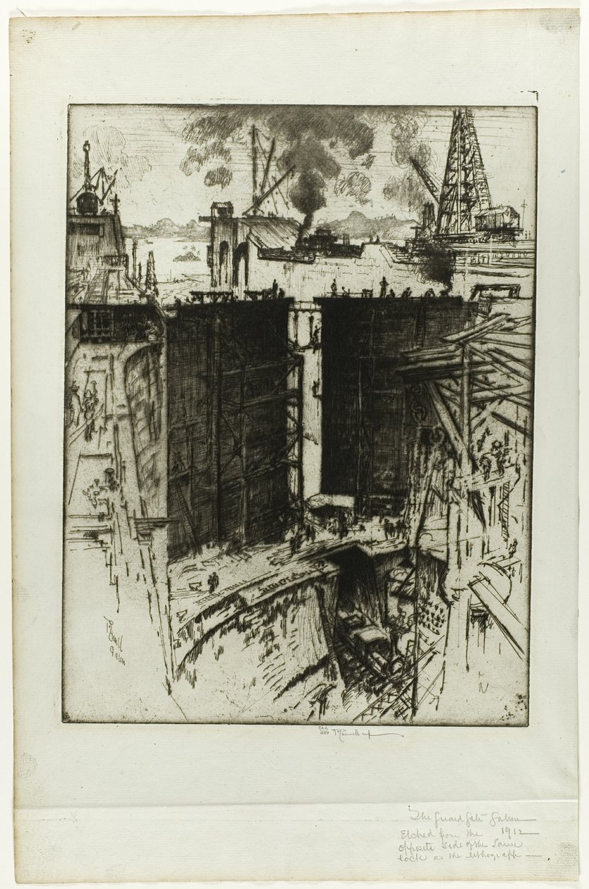 La puerta de guardia, esclusa de Gatún, Panamá de Joseph Pennell