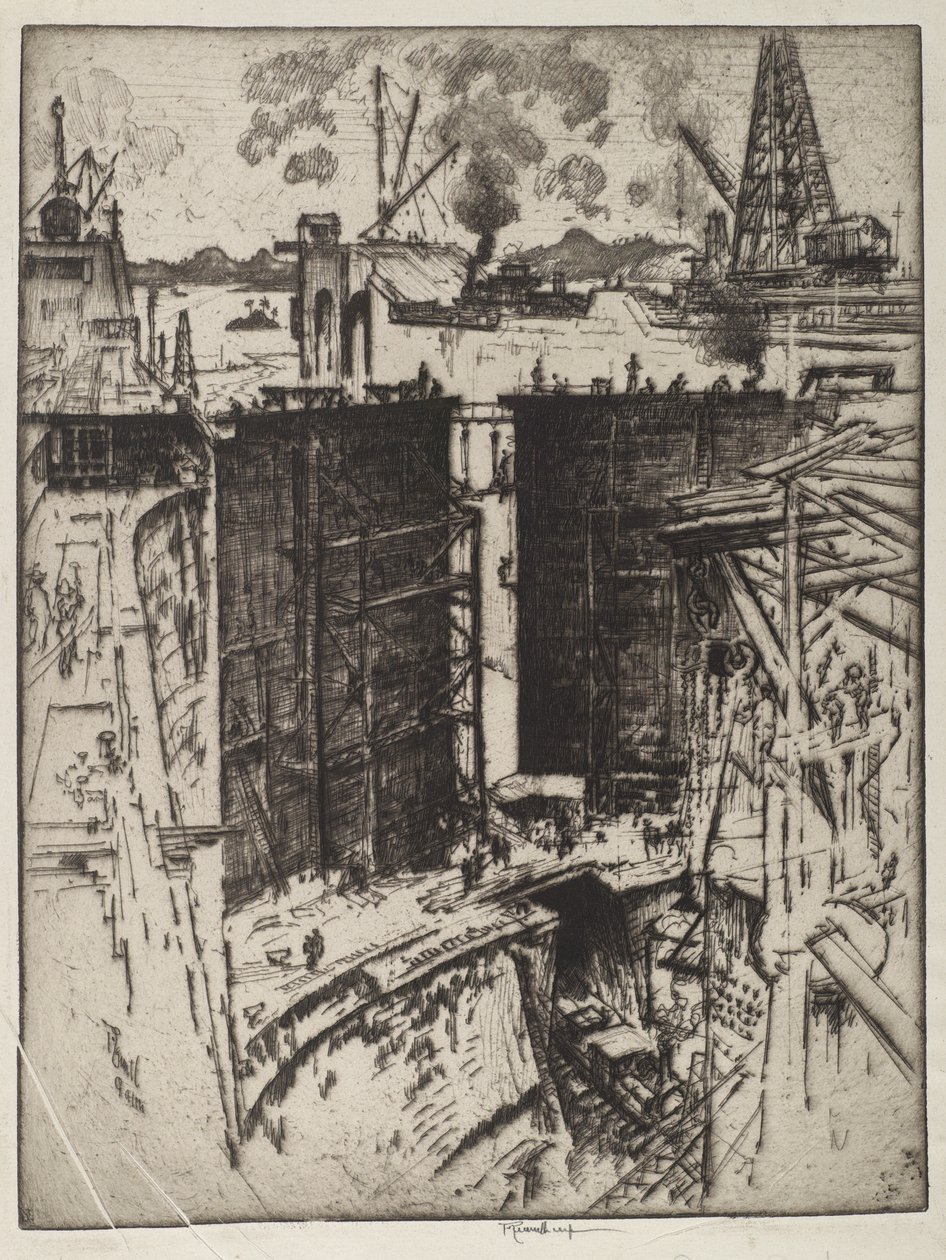 La Puerta de Guardia, Esclusa de Gatún, Panamá, 1912 de Joseph Pennell