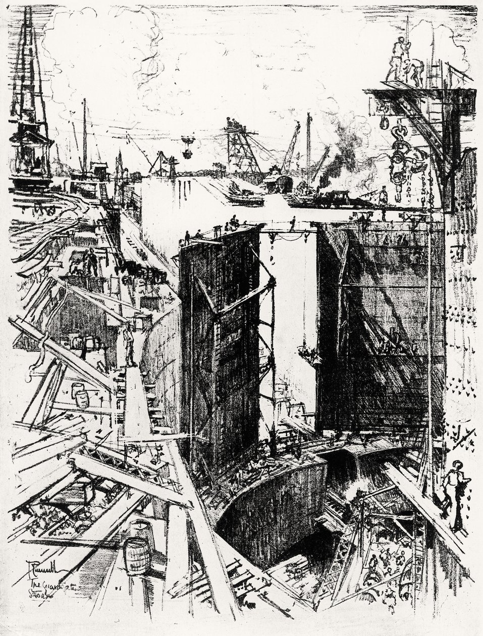 La puerta de guardia en Gatun, lámina V de El Canal de Panamá por Joseph Pennell, 1912 de Joseph Pennell