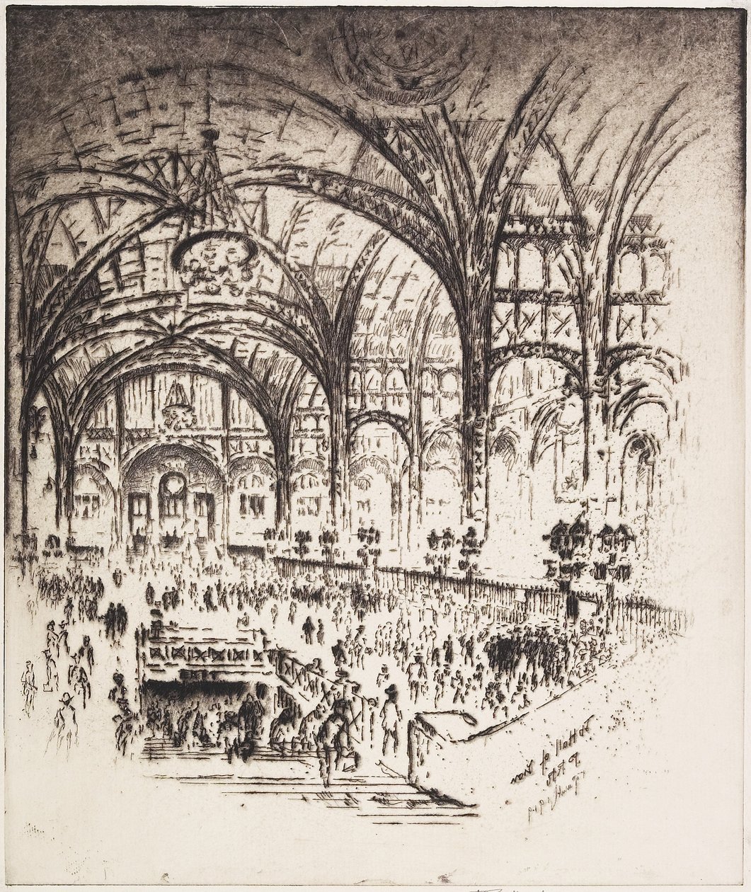 El Salón de Hierro, Estación de Pensilvania, Nueva York, 1919 de Joseph Pennell