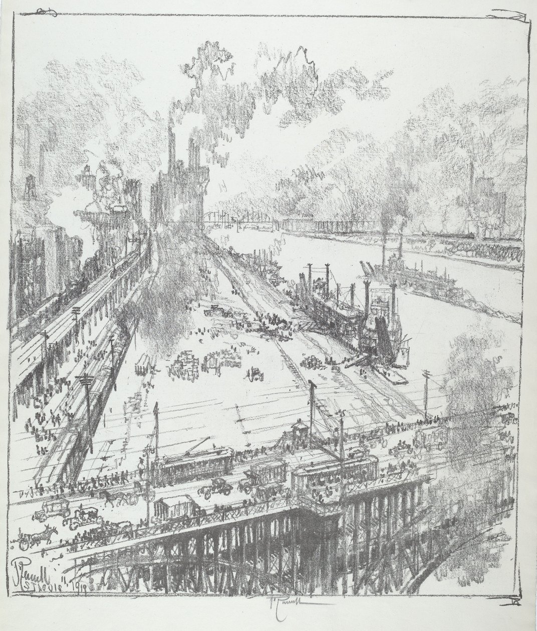 El Malecón desde el Puente Eads, St. Louis de Joseph Pennell