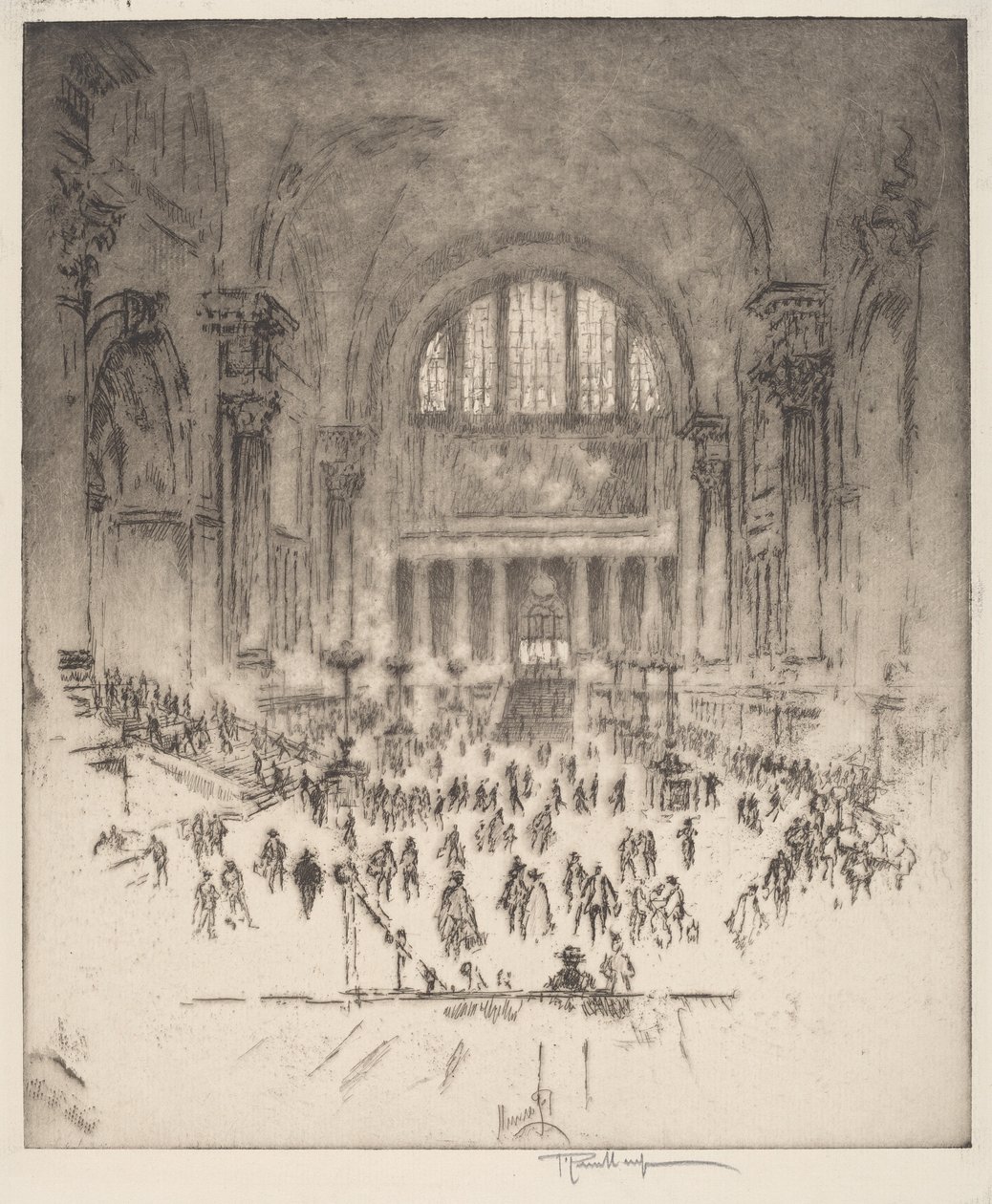 El Salón de Mármol, Estación de Pensilvania, Nueva York de Joseph Pennell