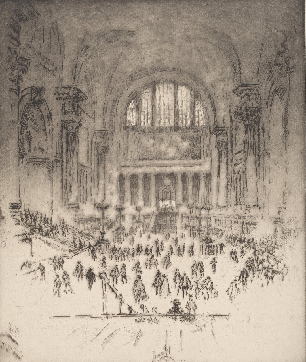 El Salón de Mármol, Estación de Pensilvania, Nueva York de Joseph Pennell