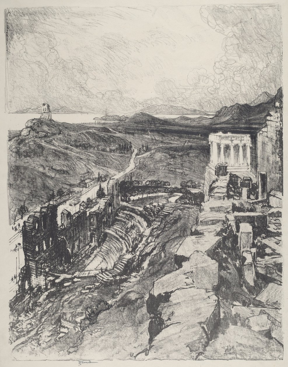 El Odeón, Atenas, 1913 de Joseph Pennell
