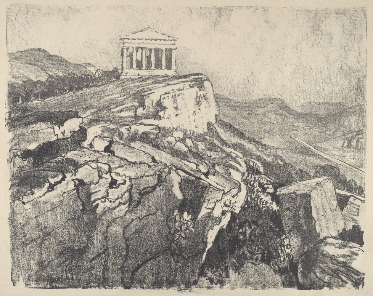 El templo de la Concordia sobre la muralla, Girgenti de Joseph Pennell