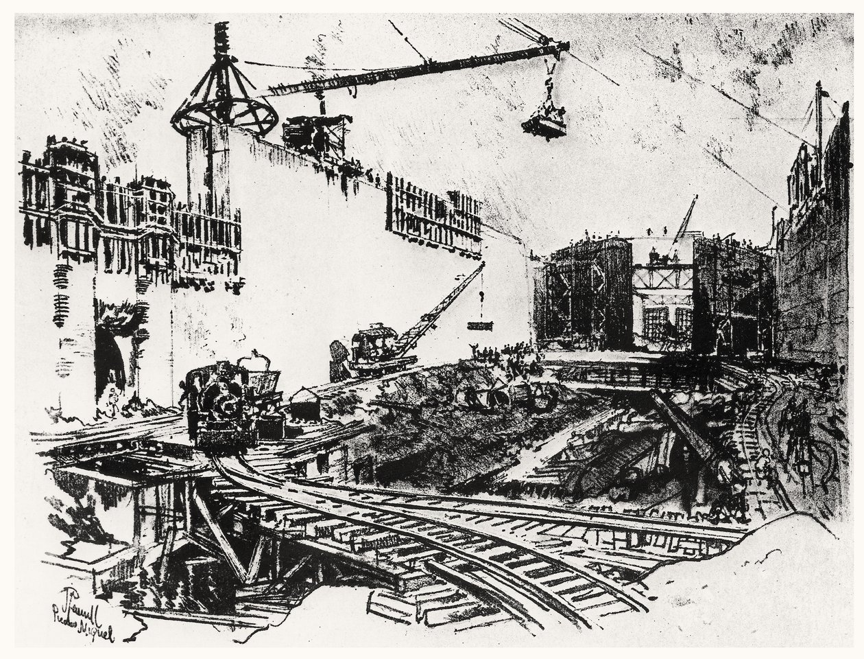 Las paredes de Pedro Miguel, lámina XX de El Canal de Panamá por Joseph Pennell, 1912 de Joseph Pennell