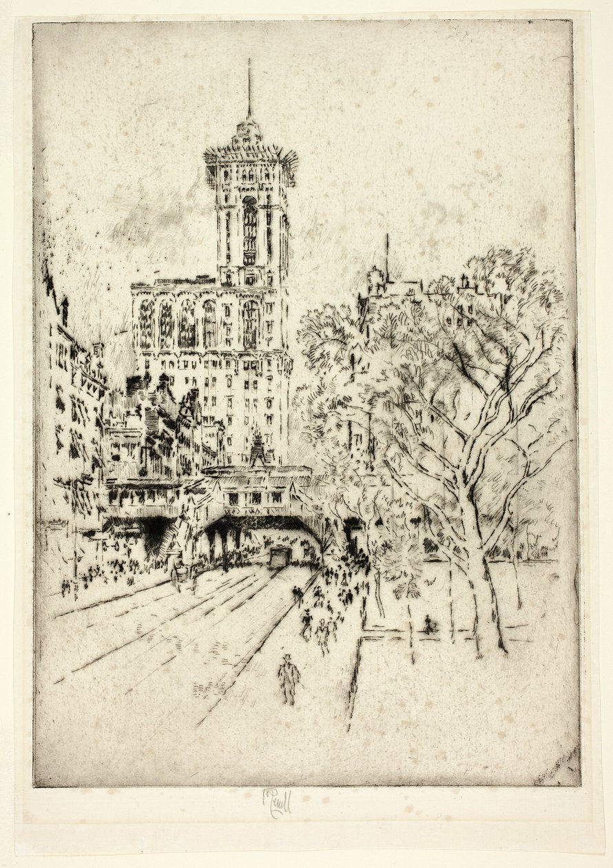 Edificio Times y la calle 42 de Joseph Pennell