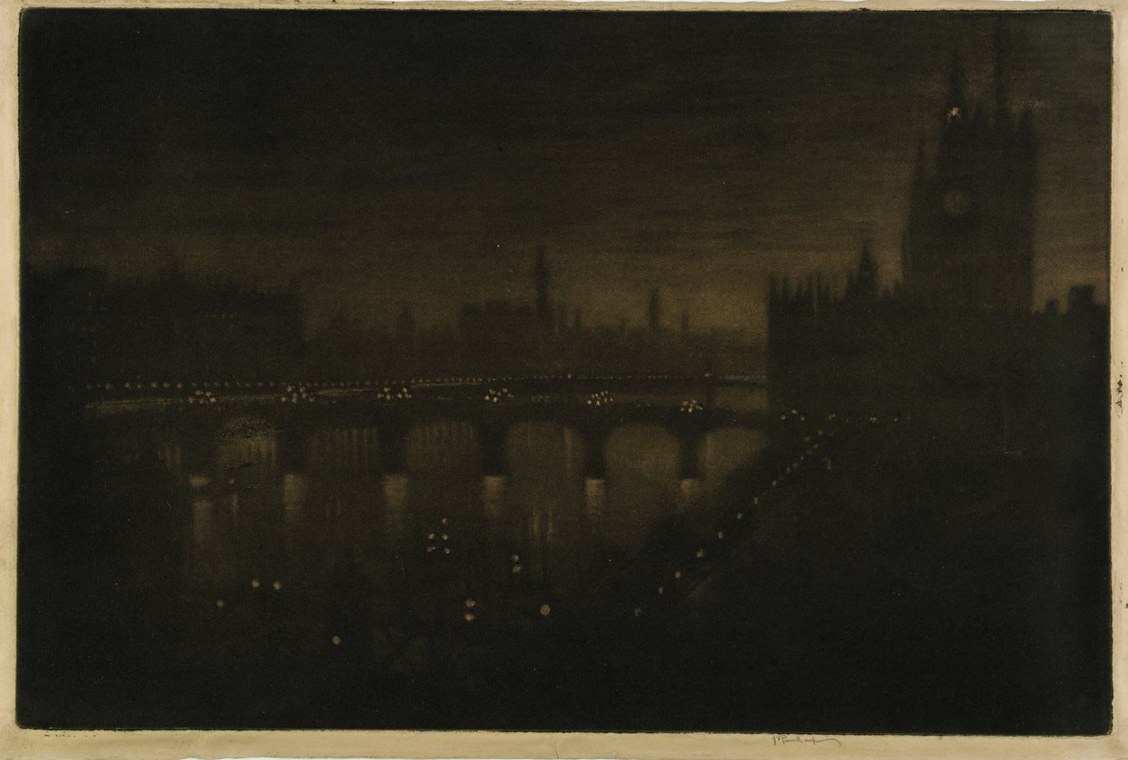 Westminster de noche - desde la ventana de mi estudio de Joseph Pennell