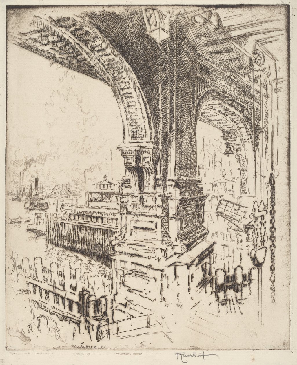 Dentro del ferry, Cortlandt Street, Nueva York de Joseph Pennell