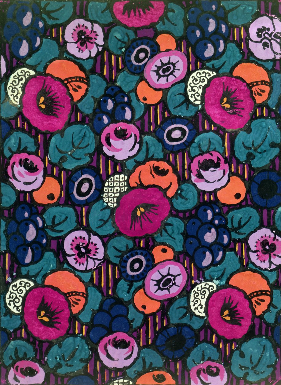 Diseño para un textil impreso de Joseph Percy Bilbie (1879-1949), c.1920 (color de la carrocería) de Joseph Percy Bilbie