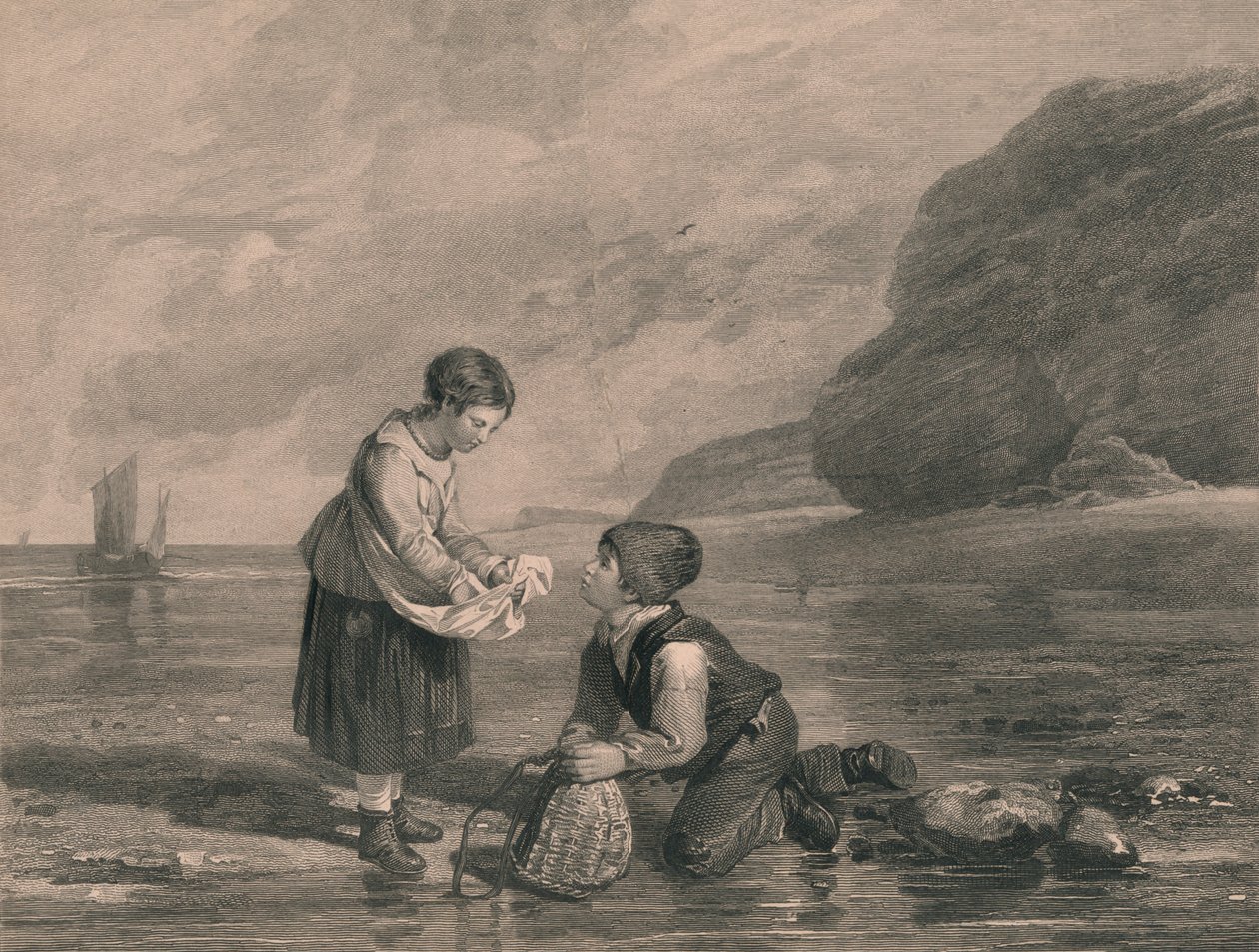 Jóvenes pescadores de camarones, principios del siglo XIX de Joseph Phelps