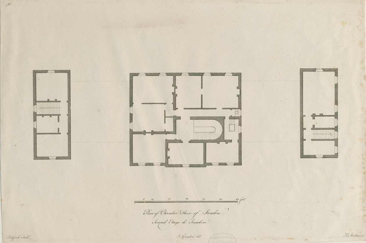 Sandon Hall - Plano del piso de la cámara: grabado, nd [1769-1771] de Joseph Pickford