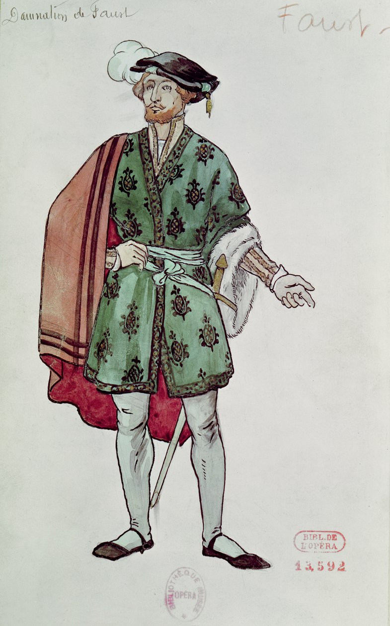 Diseño de vestuario para Fausto de "La Damnation de Faust" (1846) de Hector Berlioz (1803-69) 1906-08 (acuarela sobre papel) de Joseph Porphyre Pinchon