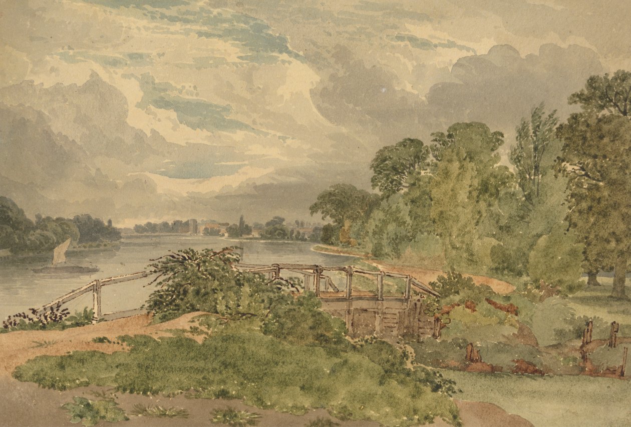Paisaje fluvial con esclusa en primer plano de Joseph Powell