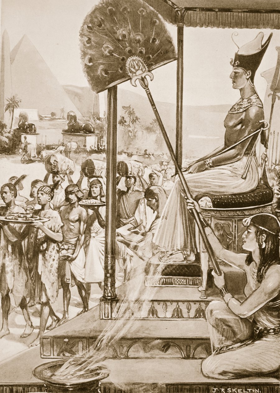 Tributo a Ramsés II (dinastía XIX), ilustración de "Hutchinsons History of the Nations", c.1910 (litografía) de Joseph Ratcliffe Skelton