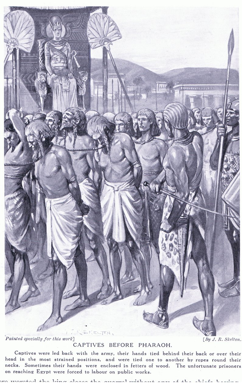 Cautivos ante el Faraón, c.1920 (litografía) de Joseph Ratcliffe Skelton
