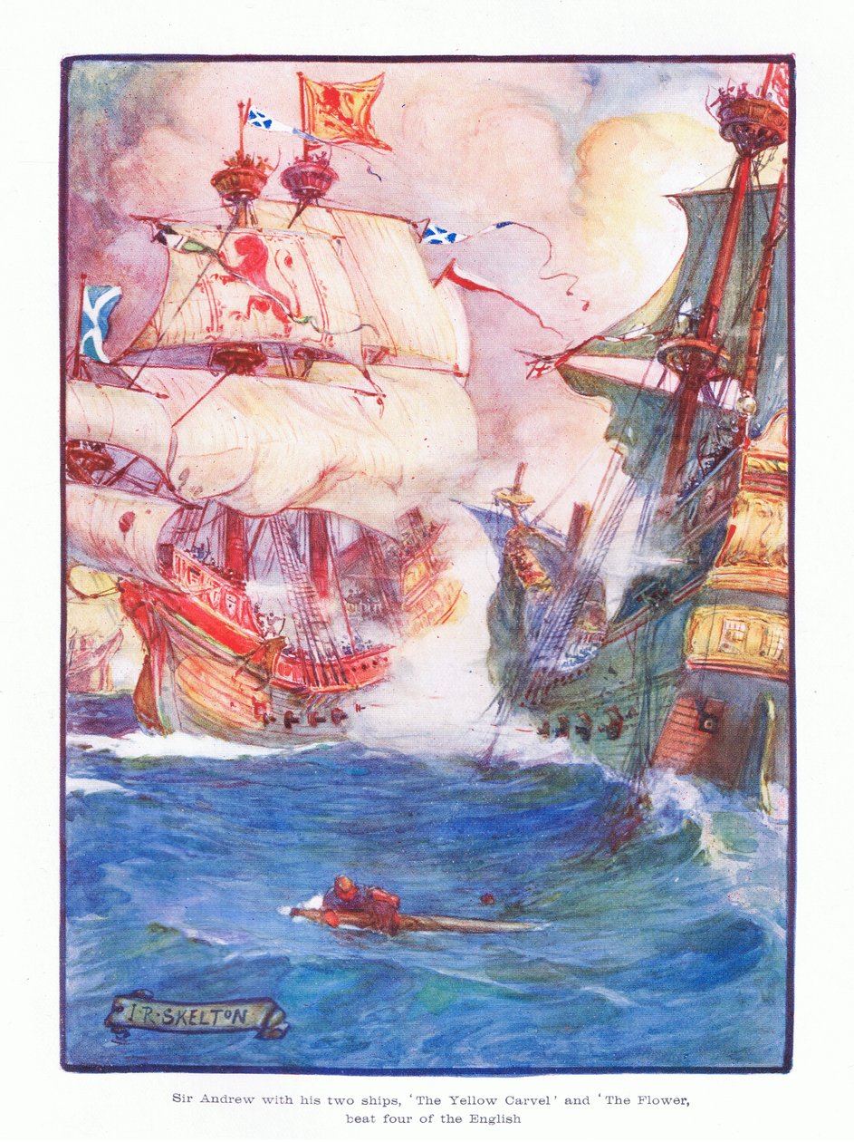 Sir Andrew con sus dos barcos el Yellow Carvel y el Flower, venció a cinco barcos ingleses de Joseph Ratcliffe Skelton