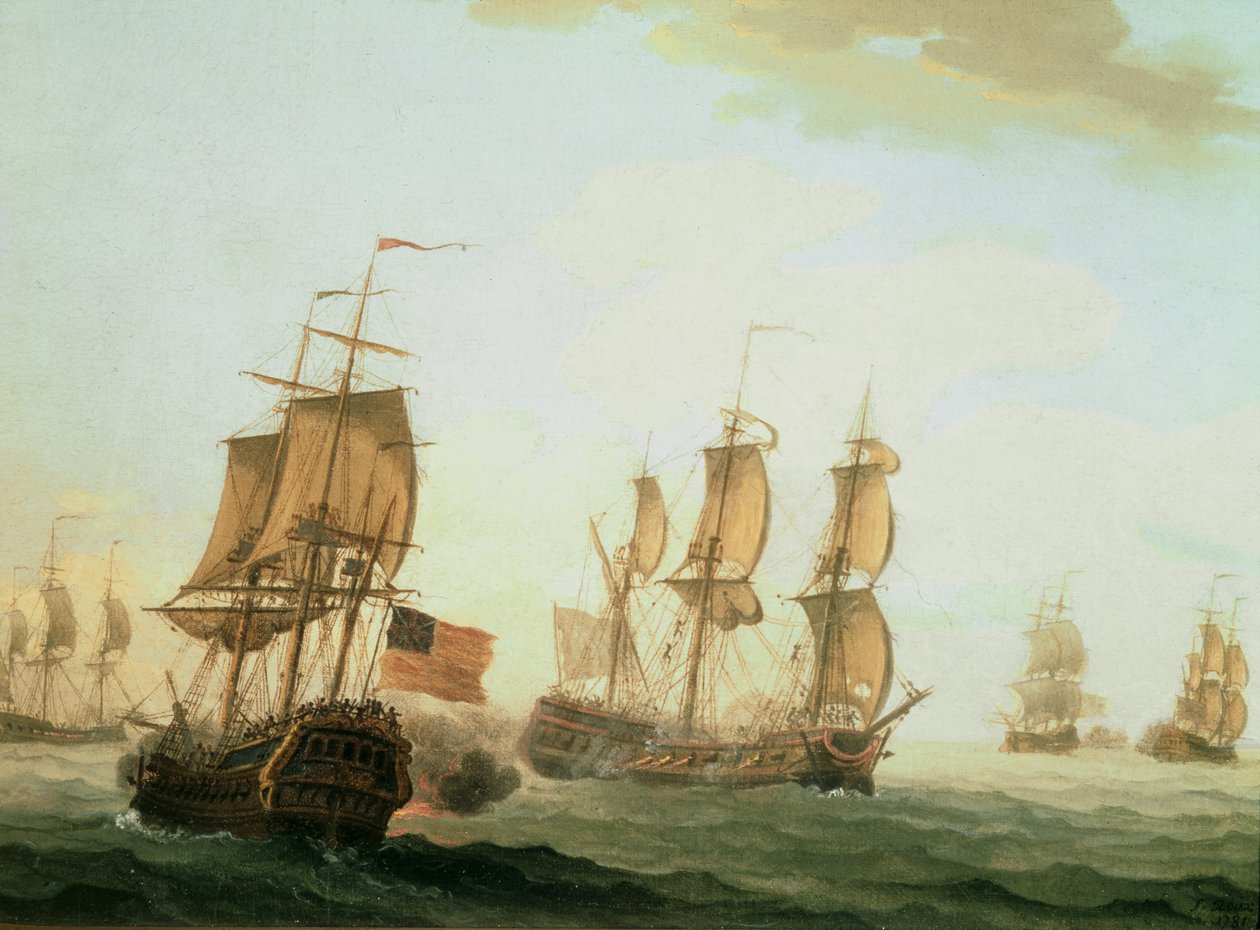 Enfrentamiento naval entre un buque británico de las Indias Orientales y un buque de guerra francés de Joseph Roux