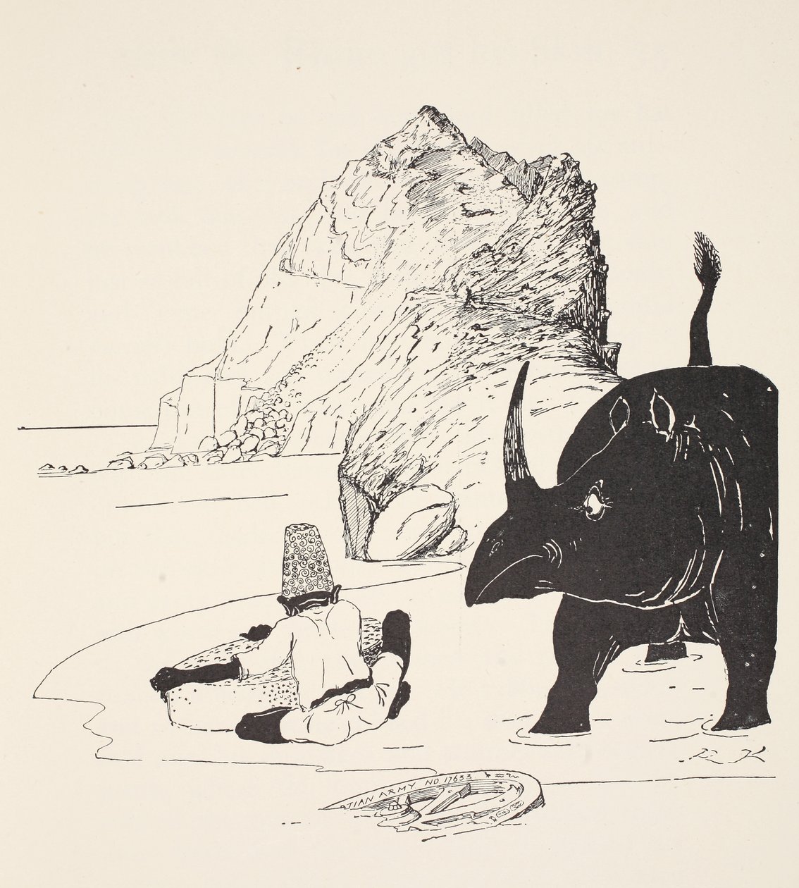 El parsi comenzando a comer su pastel en la isla deshabitada, ilustración de 