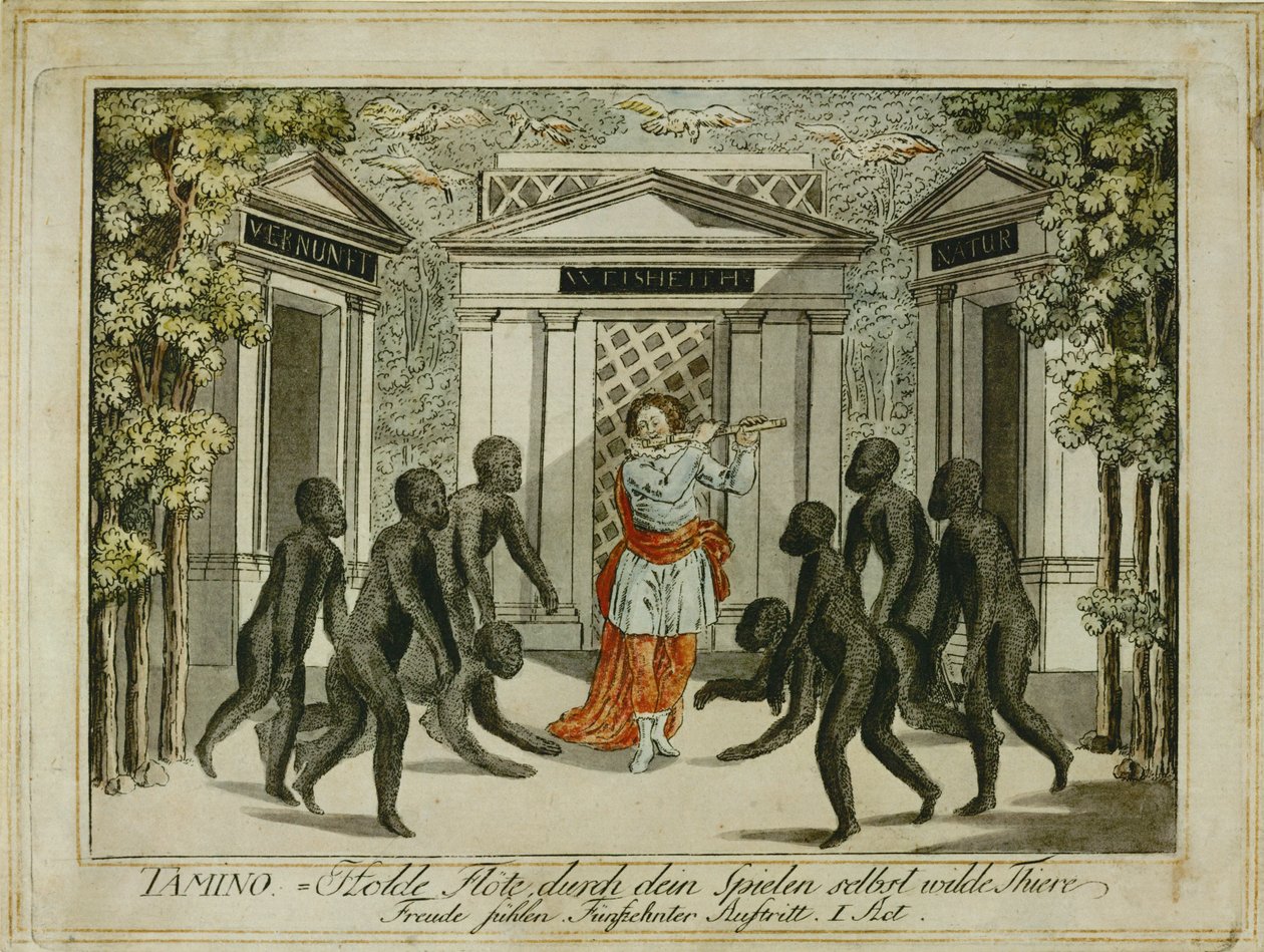 Tamino doma a los animales con la Flauta Mágica ... (grabado) de Joseph Schaffer
