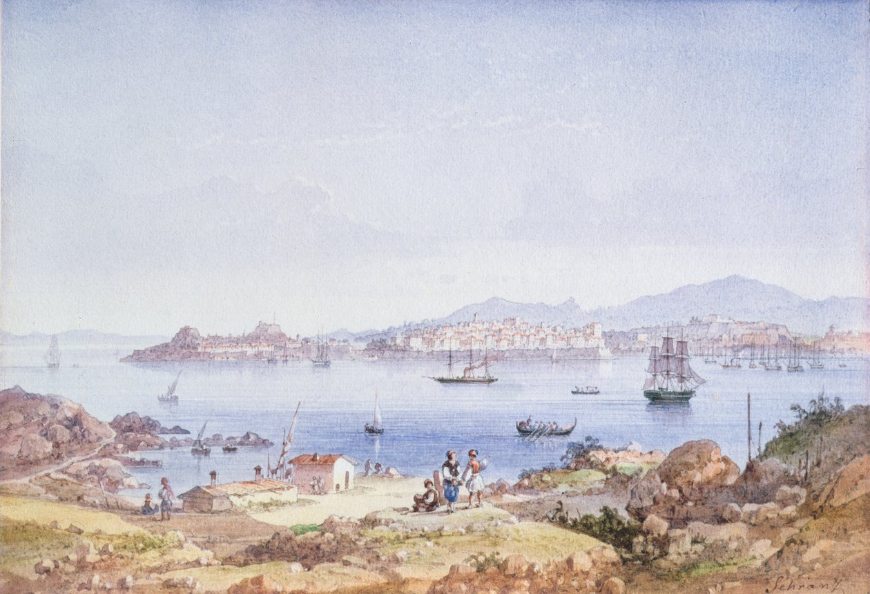 Corfú desde la isla de Vidho, 1789 de Joseph Schranz