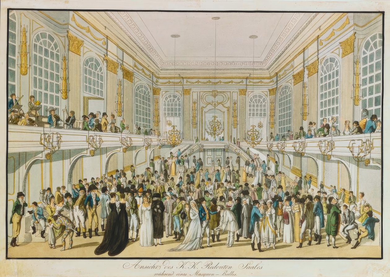 Vista del salón de baile K. u. K. durante un baile de máscaras de Joseph Schütz