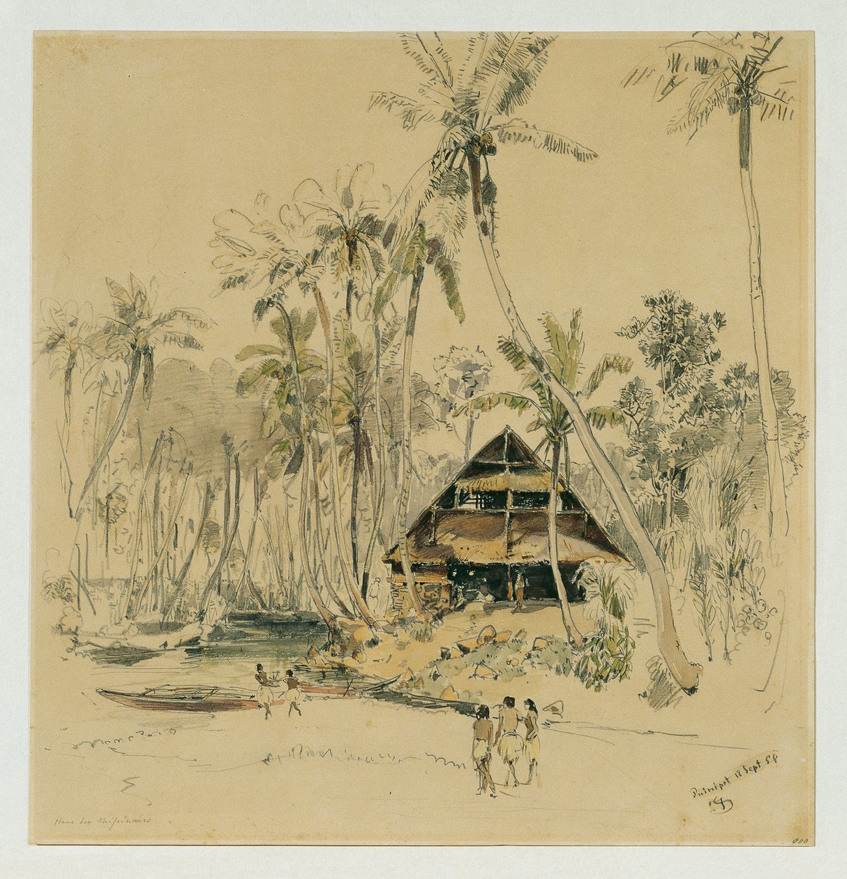 La casa del misionero en la isla Puinipet (Ponape), Islas Carolinas de Joseph Selleny
