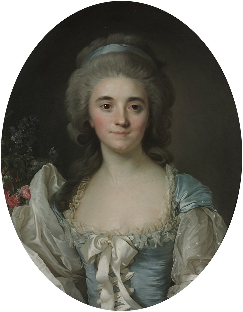 Retrato de la condesa de Provenza (1753-1810), de medio cuerpo, con vestido turquesa con adornos de encaje blanco y lazo de Joseph Siffred Duplessis