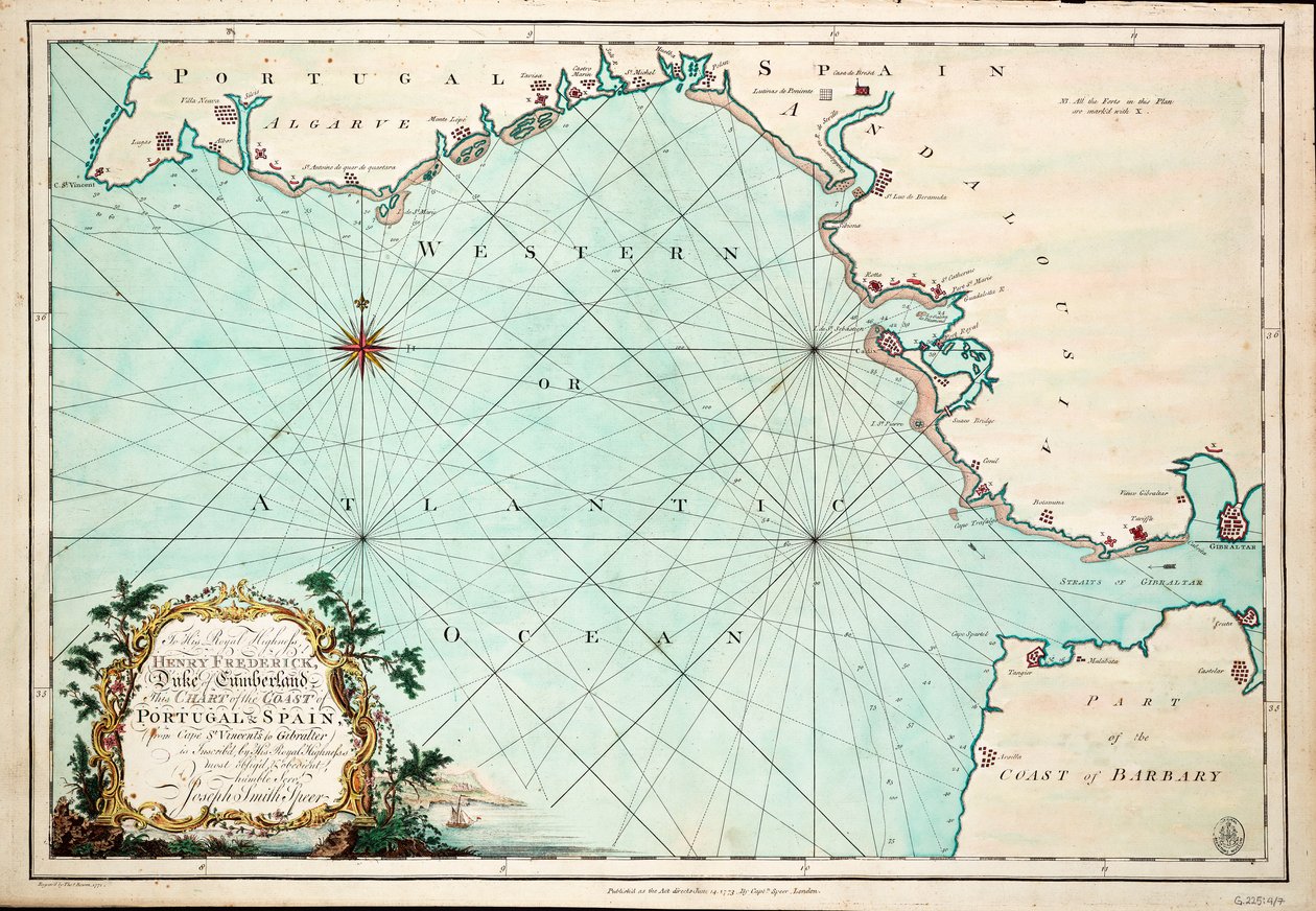 Carta de la costa de Portugal y España, desde el cabo de San Vicente hasta Gibraltar de Joseph Smith Speer