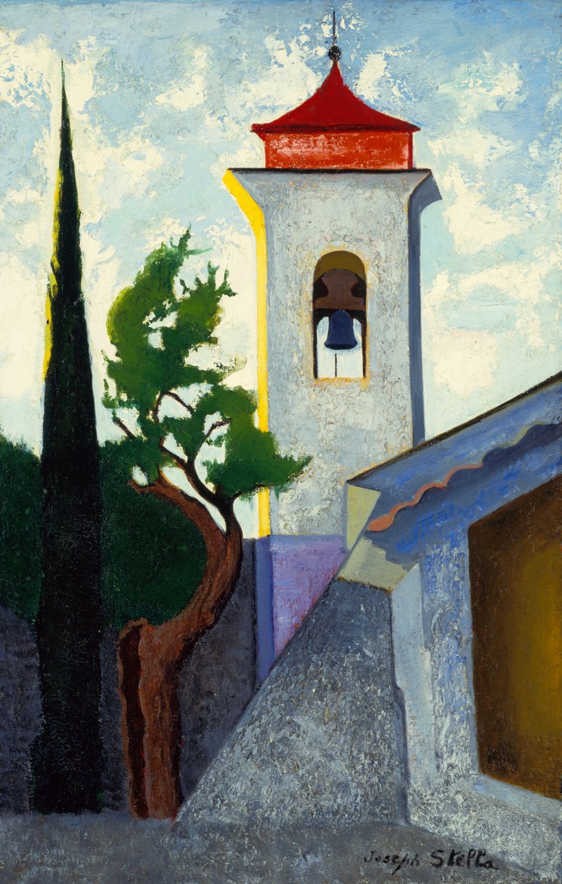 El campanario (óleo sobre lienzo colocado sobre tabla) de Joseph Stella