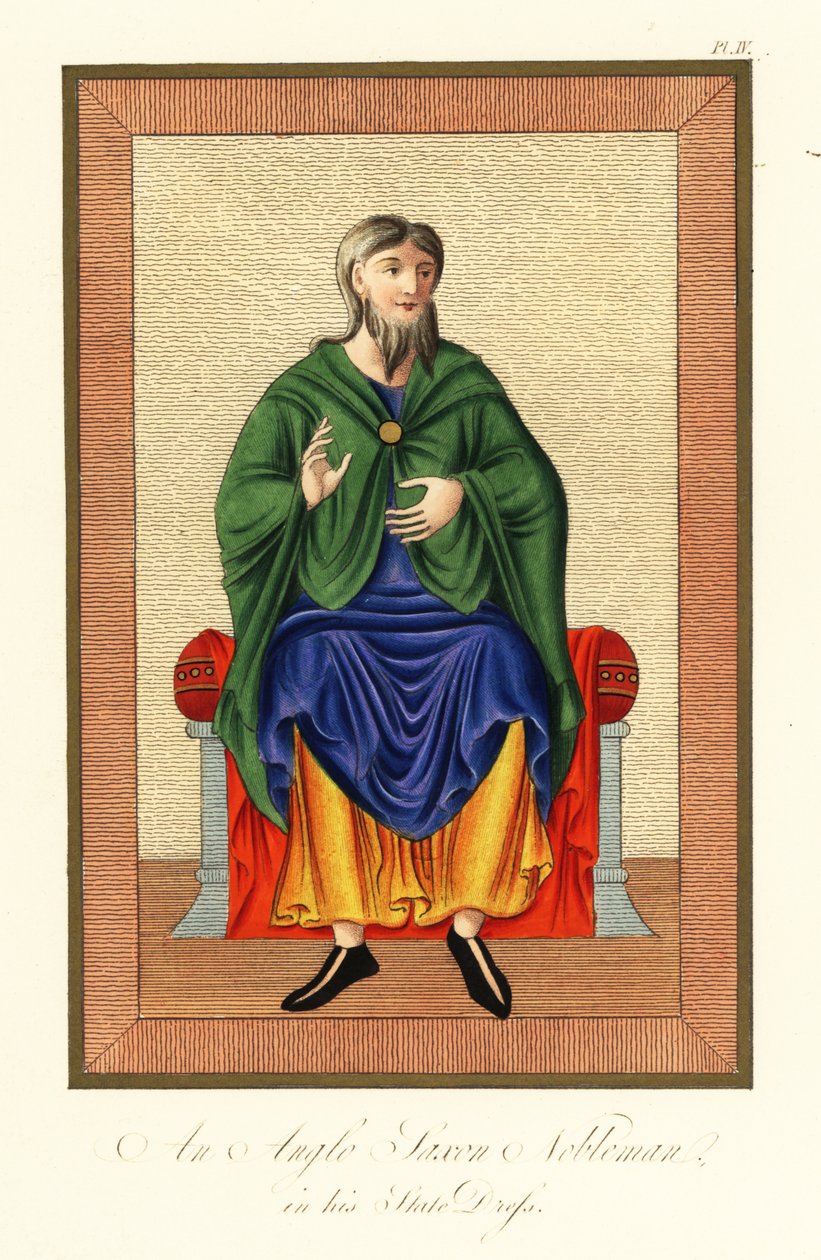 Noble anglosajón en su traje de estado, siglo VIII,1845 (grabado) de Joseph Strutt