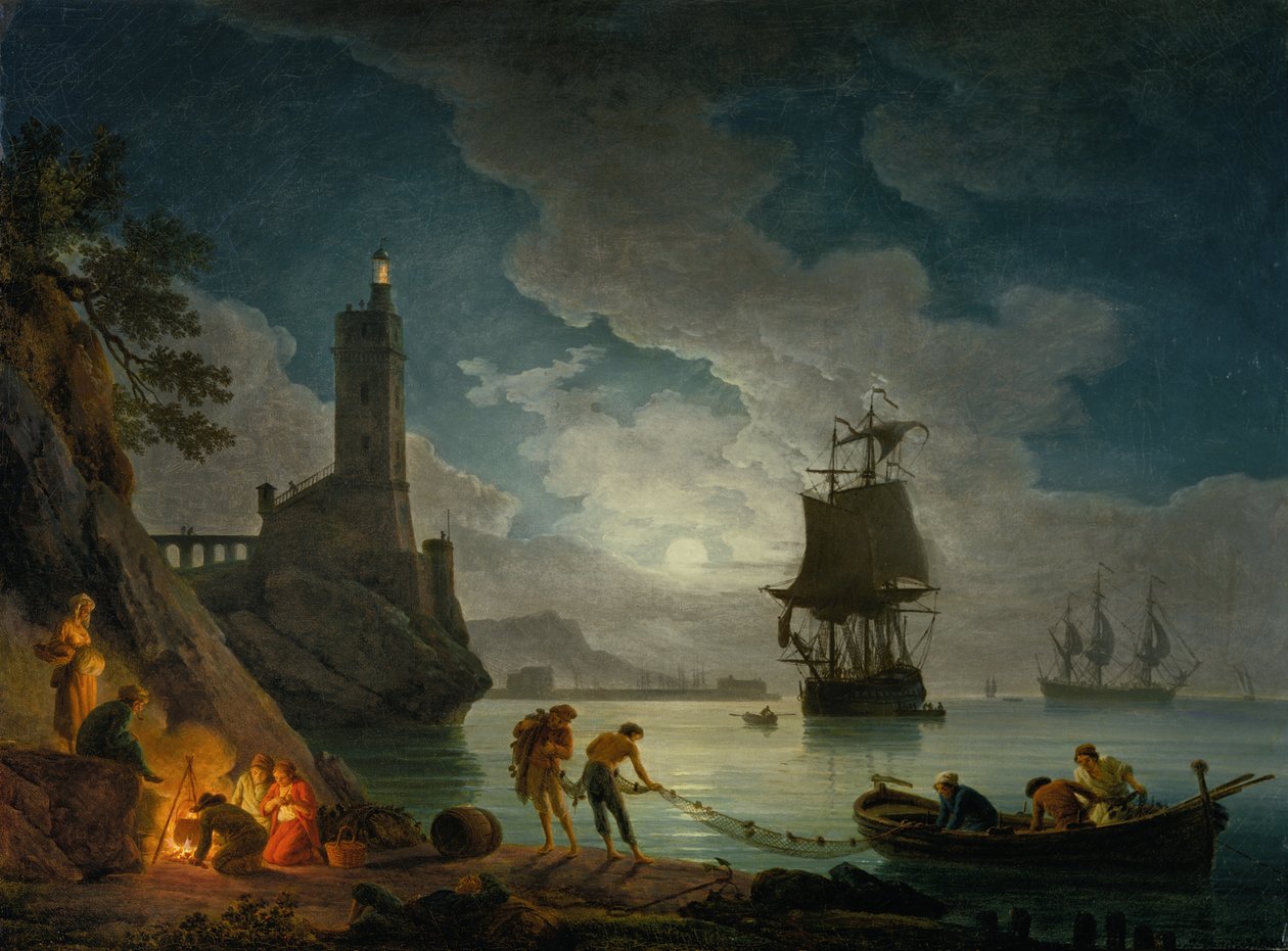 Un puerto a la luz de la luna de Claude Joseph Vernet