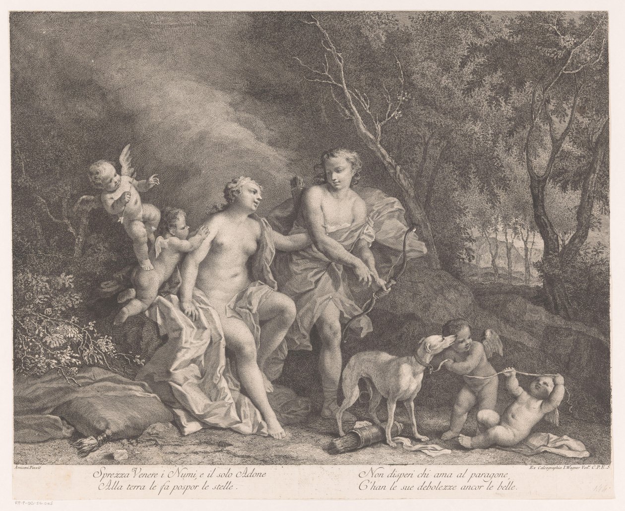 Venus y Adonis como amantes con cuatro amorcillos de Joseph Wagner (possibly)