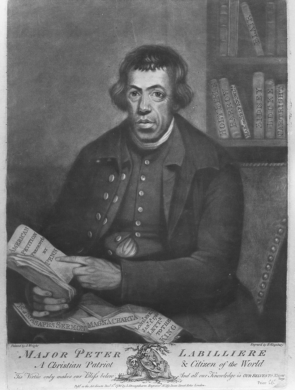Mayor Peter Labilliere, grabado por Henry Kingsbury, 1780 de Joseph Wright