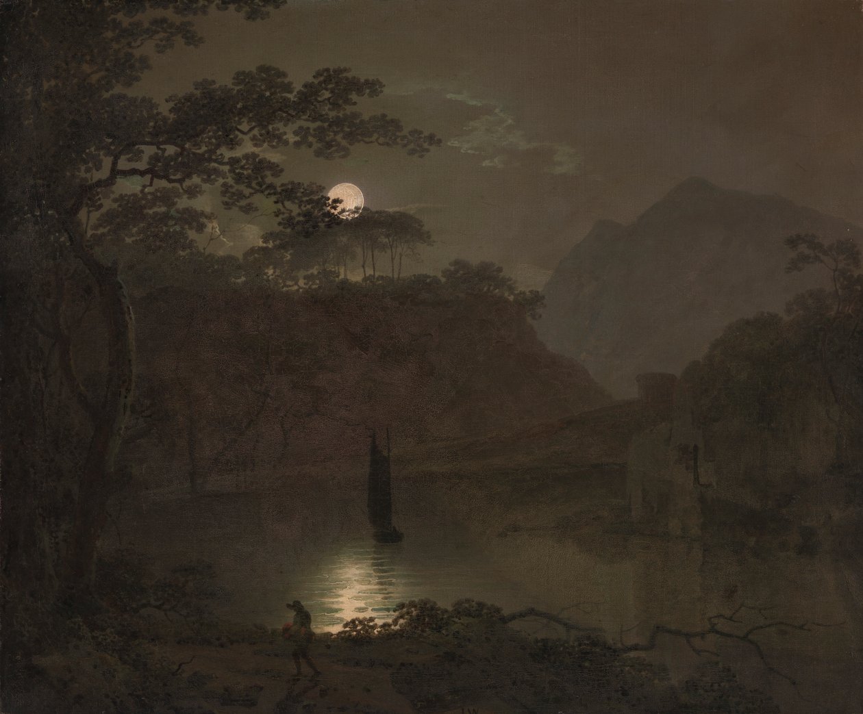 Un lago a la luz de la luna de Joseph Wright of Derby