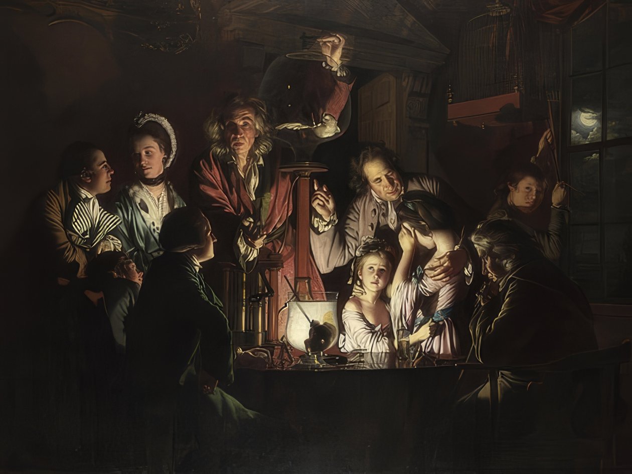 El experimento con el pájaro en la bomba de aire de Joseph Wright of Derby