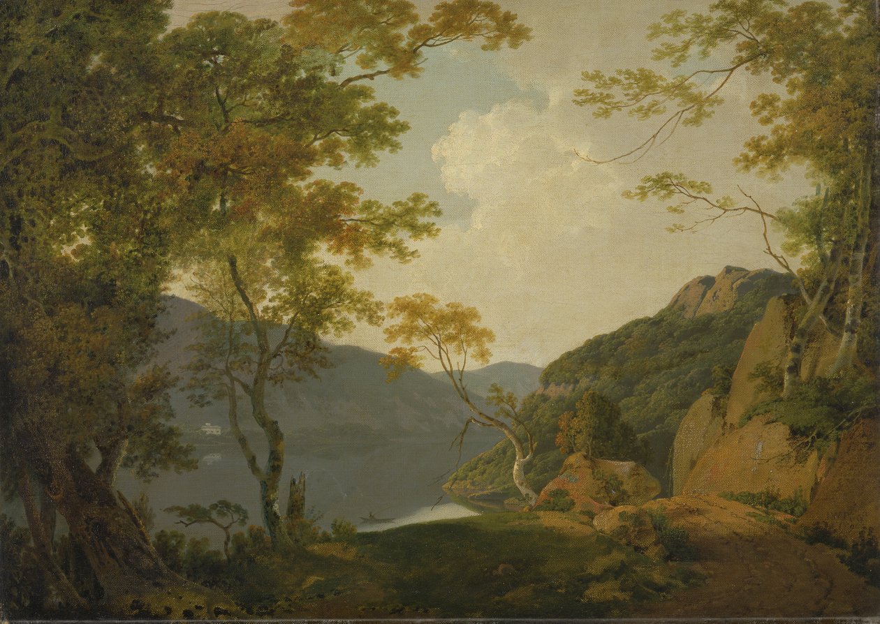 Escena del lago de Joseph Wright of Derby