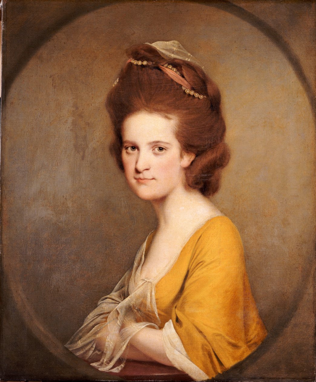 Retrato de Dorothy Hodges, medio cuerpo, con un vestido amarillo de Joseph Wright of Derby