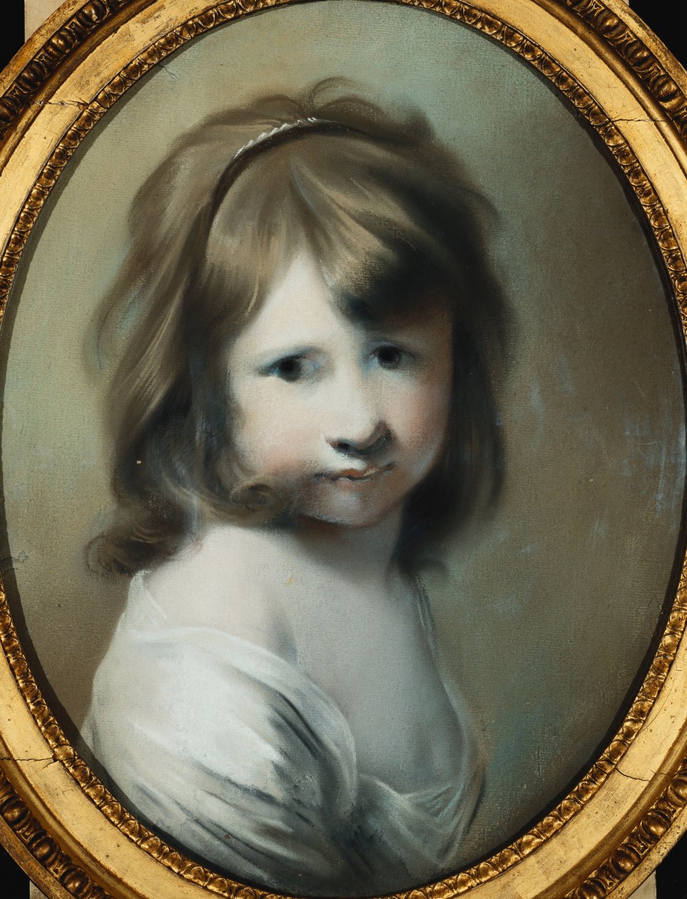 Retrato de Harriet Wright, la hija del artista, de niña, busto, mirando sobre su hombro derecho de Joseph Wright of Derby
