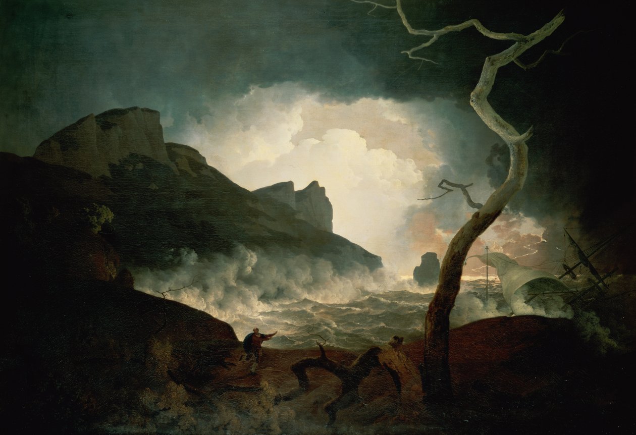 La tormenta, Antígono perseguido por el oso de "El cuento de invierno", Acto III, Escena 3, 1790 de Joseph Wright of Derby
