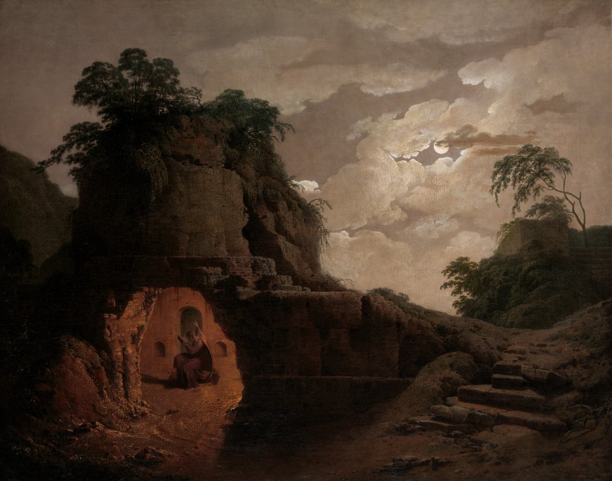 Tumba de Virgilio a la luz de la luna, con Silius Italicus declamando de Joseph Wright of Derby