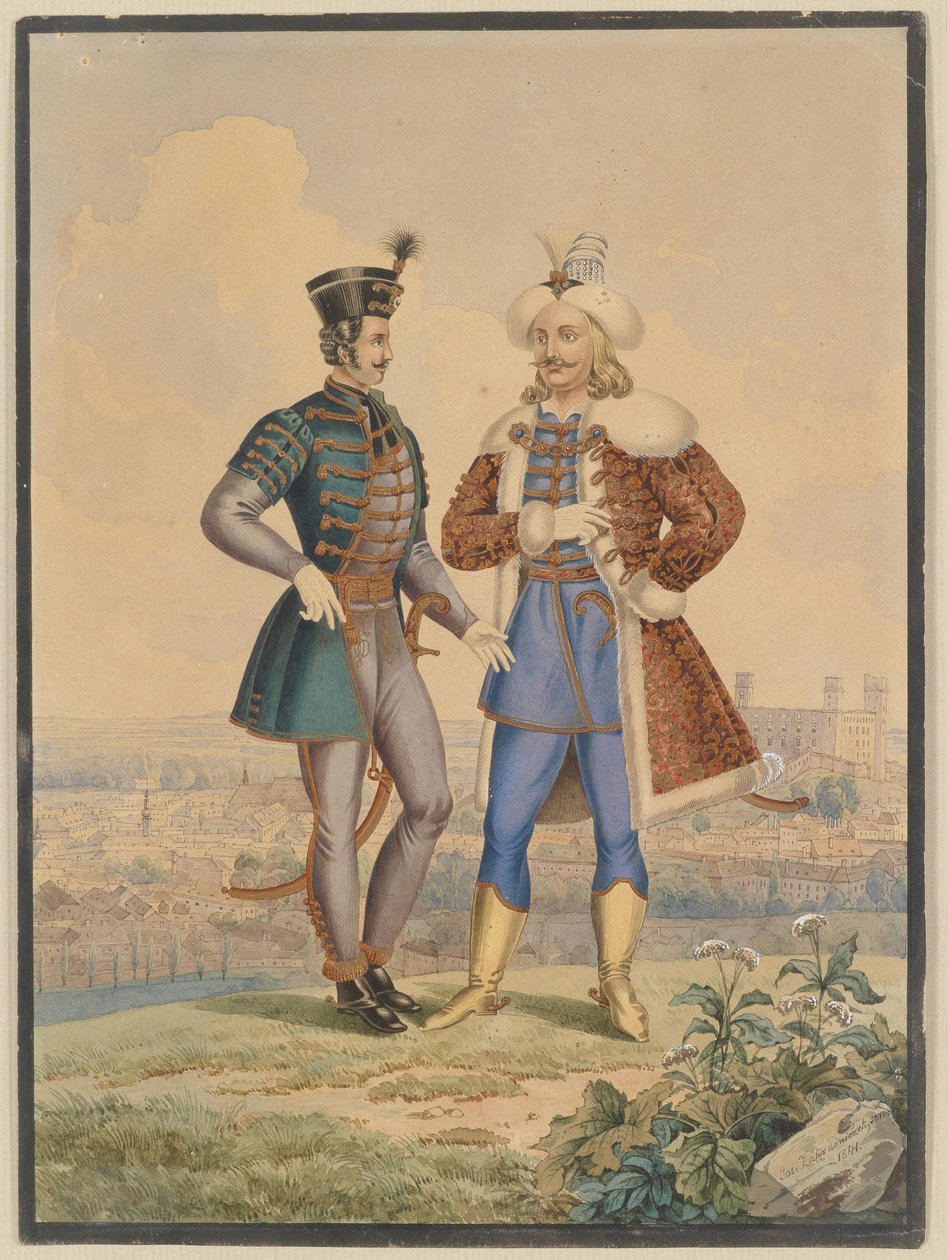 Husar y otomano frente a una ciudad de Joseph Zahradniczek the Elder