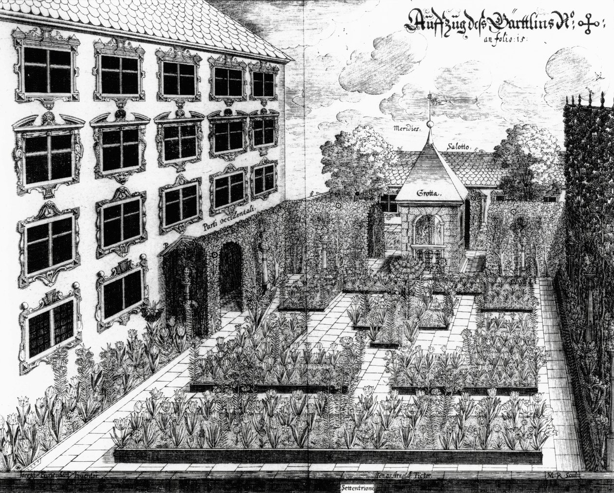 Diseño para el jardín de Furttenbach en Ulm, de Architectura Privata, grabado por Jonas Arnold (1600-69), publicado 1641 de Joseph after Furttenbach