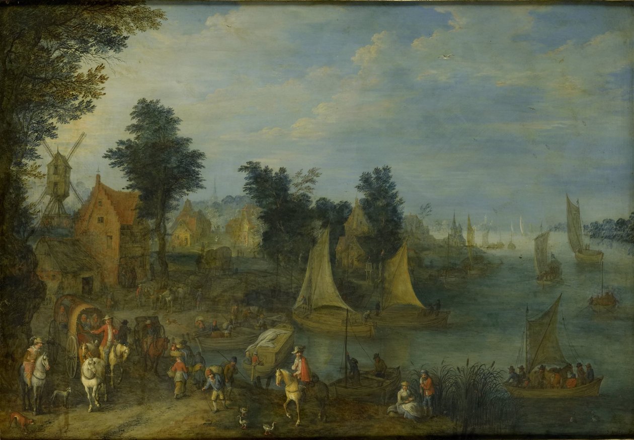 Aldea a la orilla de un río de Joseph van Bredael