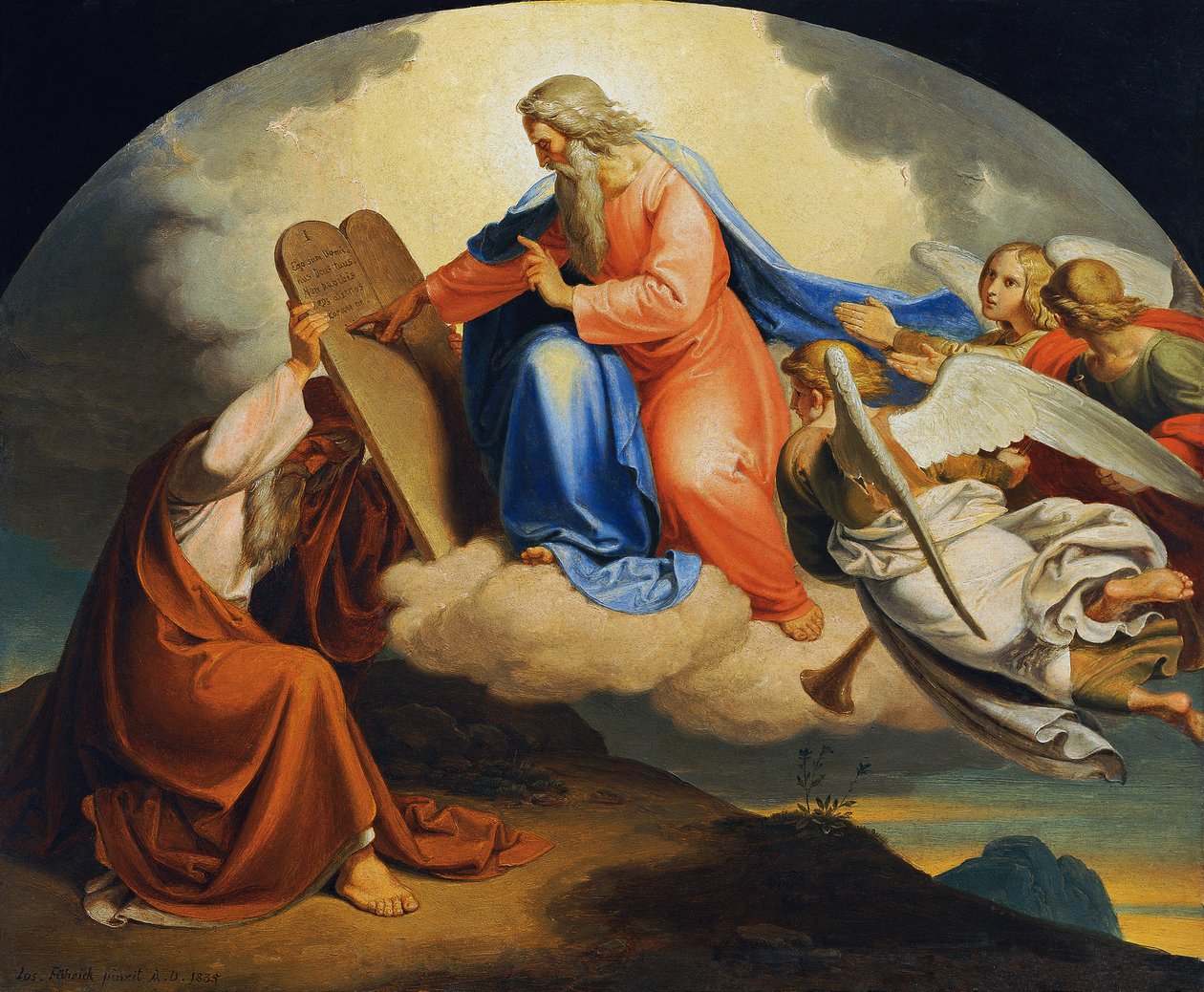 Dios escribió a Moisés los Diez Mandamientos en dos tablas de piedra en el Monte Sinaí de Joseph von Fuhrich