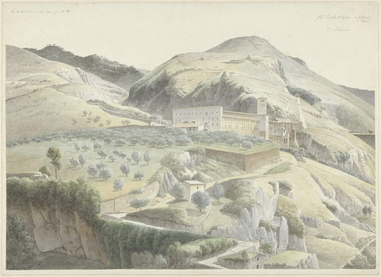 Paisaje con monasterio cerca de Subiaco de Josephus Augustus Knip
