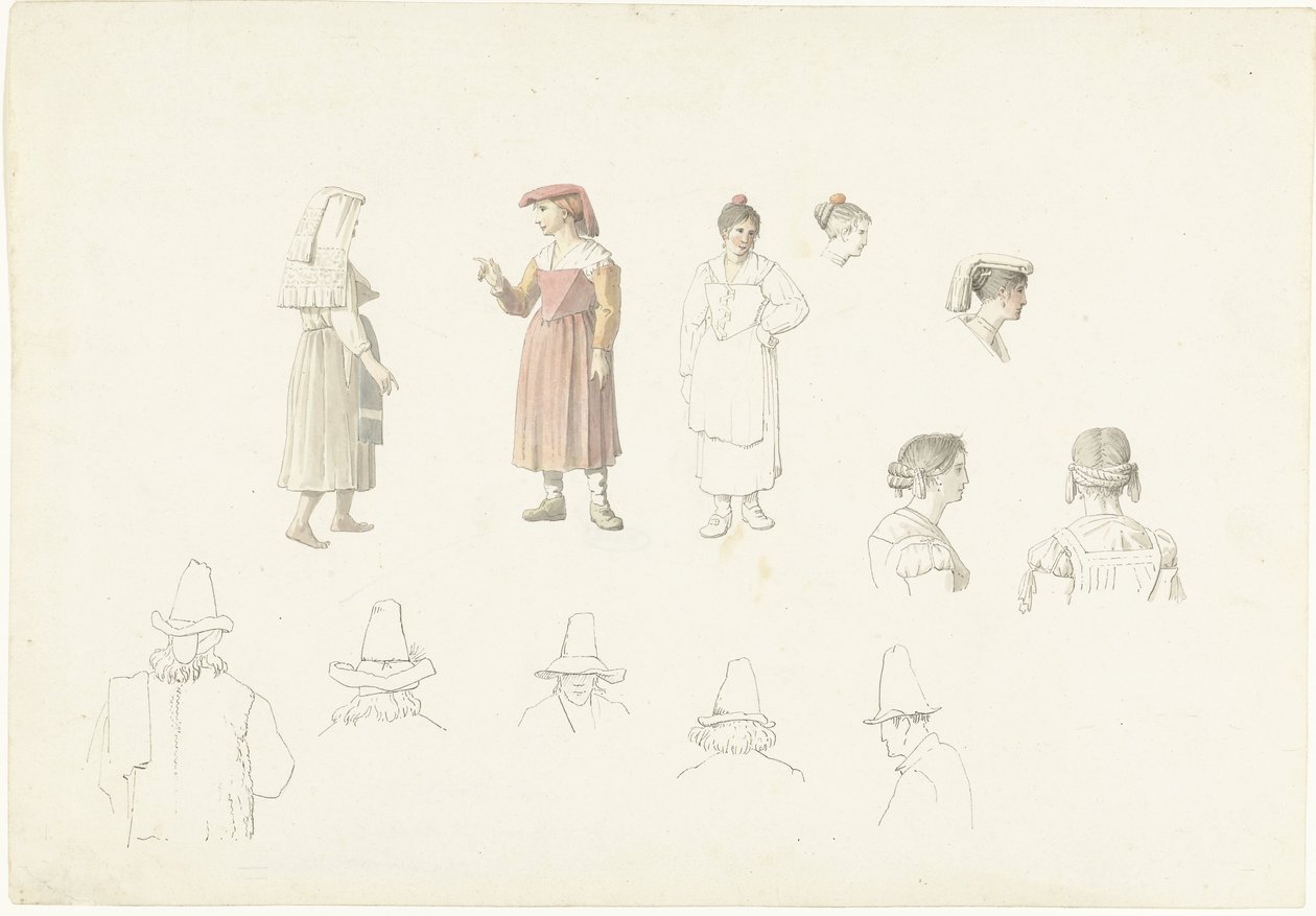 Ficha de estudio con campesinas y granjeras italianas de Josephus Augustus Knip