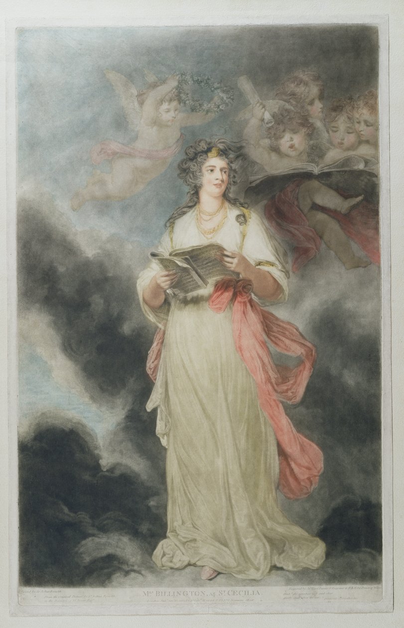 Elizabeth Billington (1768-1818) como Santa Cecilia, grabado por James Ward (1769-1859), 1803 de Joshua Reynolds
