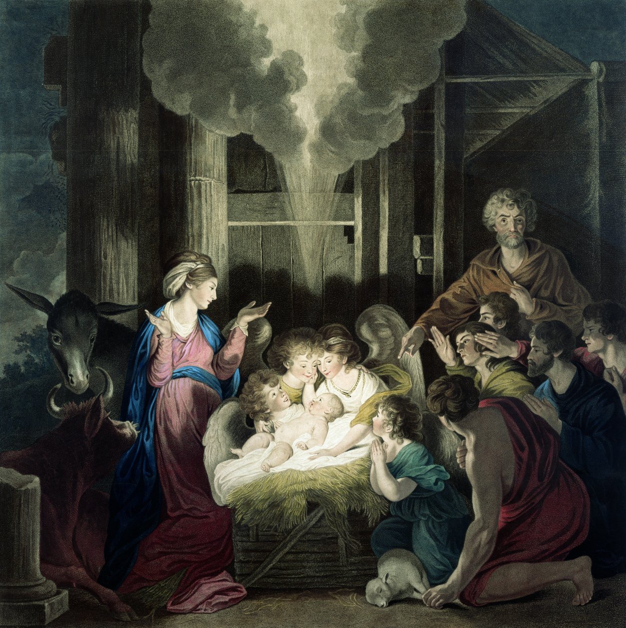 La Natividad, grabado por G.S. y S.G. Facius de Joshua Reynolds